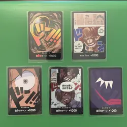 One Piece Don Card Lot x5: 1 Foil, and 4 non-foil!! Japanese and English - Image 1