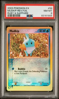 Mudkip PSA 8 - 59/109, EX Ruby & Sapphire - Reverse Holo - Pokemon Card - Image 1