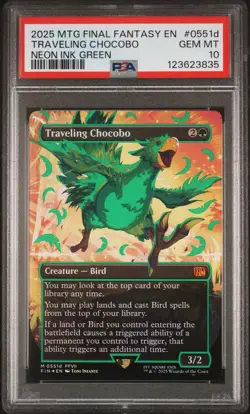3835 Travelling Chocobo Neon Green Ink 2025 MTG Final Fantasy #0551d PSA 10 - Image 1