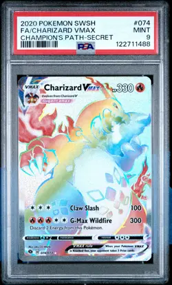 2020 POKEMON SWORD & SHIELD CHAMP'S PATH SECRET FULL ART/CHARIZARD VMAX PSA 9 - Image 1