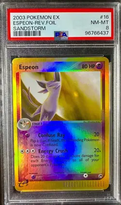 Espeon 16/100 Sandstorm Reverse Holo Pokemon 2003 PSA 8 - Image 1
