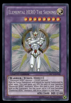 Yugioh! Elemental HERO The Shining PRC1-ENV01 Secret Rare LP - Image 1