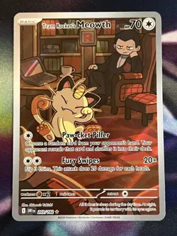 Pokemon TCG Destined Rivals Team Rockets Meowth Illustration Rare Card 203/182 - Image 1