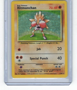 Shadowless Hitmonchan 7/102 Base Set Holo Rare Vintage 1999 Pokemon Card NM - Image 1