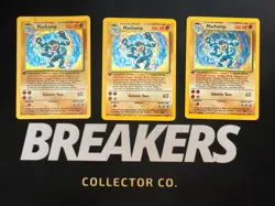 1999 Base Set Vintage Pokemon 3 Card Lot: Holo 1st Edition Machamp 8/102 x3 - Image 1