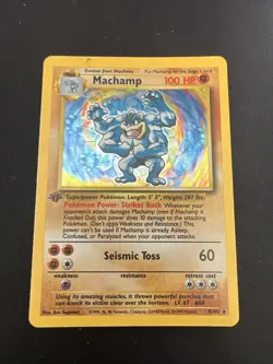 1999 Base Set Vintage Pokemon 3 Card Lot: Holo 1st Edition Machamp 8/102 x3 - Image 2