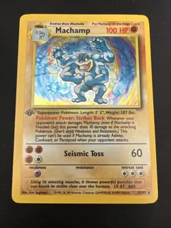 1999 Base Set Vintage Pokemon 3 Card Lot: Holo 1st Edition Machamp 8/102 x3 - Image 4