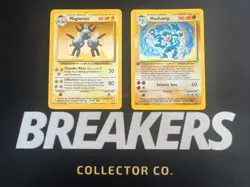 1999 Base Set Vintage Pokemon 2 Card Lot: Holo 1st Edition Machamp & Magneton - Image 1