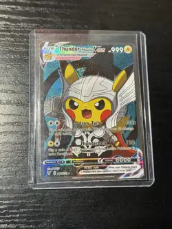 Pokemon TCG Thunder Thor Poncho Pikachu VCOS Cosplay Custom Full Art Shiny Card - Image 1