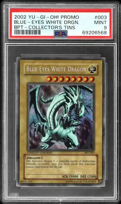2002 YU-GI-OH! PROMO BPT-COLLECTOR'S TINS #003 BLUE-EYES WHITE DRAGON PSA 9 - Image 1