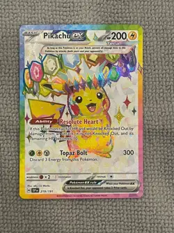 Pokemon Pikachu EX Card 219/191SV08: Surging Sparks Holo, Near Mint Condition - Image 1