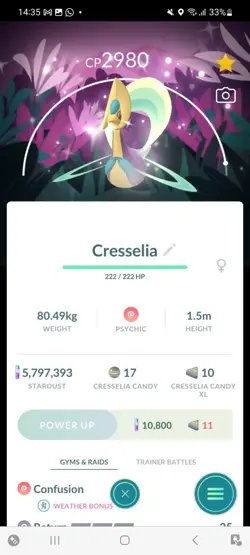 Pokemon Go Shiny Legendary Cresselia ( Background) ( Purified) ( High CP) - Image 1