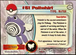POLIWHIRL #61, Series 1 - 2000, Topps TV Animation Edition Chrome Pokemon Card - Image 4