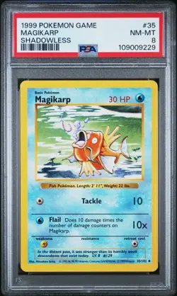 Pokemon Card Magikarp 35/102 Shadowless Base Set 1999 PSA 8 NM-MT - Image 1