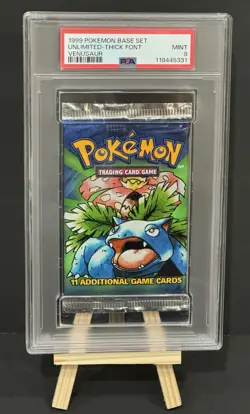 1999 Pokemon PSA 9 Base Set Black Triangle Error Thick Font Sealed Pack! - Image 1