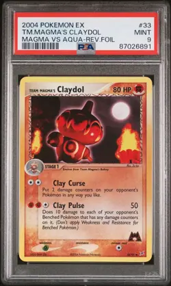 Pokemon PSA 9 MINT Team Magma's Claydol 33/95 EX TM Magma vs TM Aqua Rev Holo - Image 1
