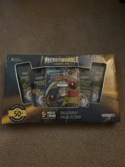 Presstine Pokemon Card Bundle 5 Packs 50+ Cards 5+ Holo Rare Sealed Box Damaged - Image 1