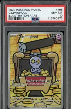 2023 POKEMON PAR EN-PARADOX RIFT ILLUSTRATION RARE #198 GIMMIGHOUL PSA 10 - Image 1