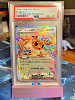 PSA 9 Eevee Ex Prismatic Evolutions Stamped Promo #075 Surprise Box Pokemon TCG - Image 1