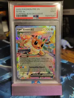 PSA 9 Eevee Ex Prismatic Evolutions Stamped Promo #075 Surprise Box Pokemon TCG - Image 3