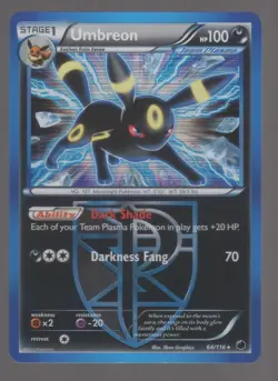 Pokemon Black & White Plasma Freeze UMBREON (Team Plasma) Holo Rare 64/116 NM - Image 1