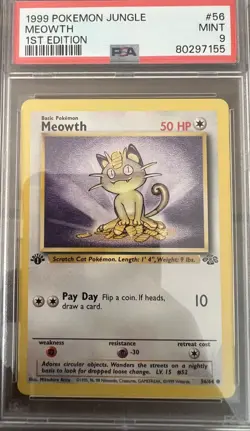 PSA 9 MINT 1999 POKEMON JUNGLE 56 MEOWTH 1ST EDITION ENGLISH - Image 1