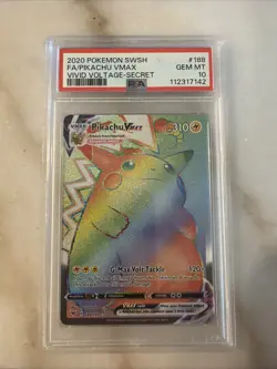 Pikachu VMax Rainbow Secret Rare 188/185 PSA 10 GEM MINT Pokemon Vivid Voltage - Image 1