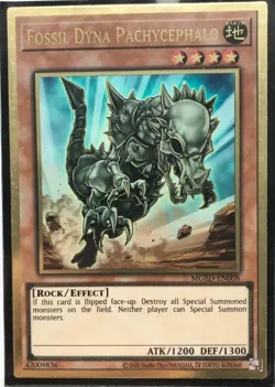 Yu-Gi-Oh! TCG Fossil Dyna Pachycephalo MGED-EN008 Premium Gold Rare Near Mint - Image 1