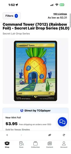 Magic: The Gathering Secret Lair Drop NM Rainbow Foil SpongeBob Command Tower - Image 1
