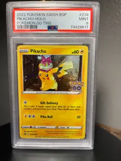 PSA 9 Pokemon Pikachu SWSH234 Pokemon Go Black Star Promo Holo 2022 - Image 1