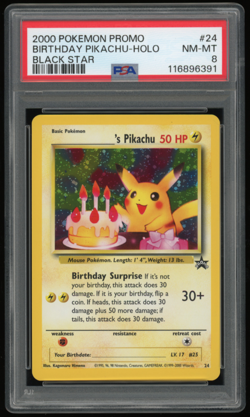 2000 POKEMON BLACK STAR PROMO #24 BIRTHDAY PIKACHU PSA 8 - Image 1