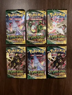 New And Sealed Lot Of 6 Pokemon Evolving Skies Booster Packs! - Image 1