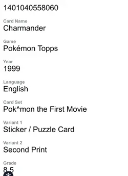 1999 Pokemon Topps Charmander Sticker/Puzzle Card CGC 8.5 NM/Mint+ - Image 4