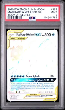 2019 POKEMON SUN & MOON TEAM UP SECRET #183 FULL ART/MAGIKARP & WAILORD GX PSA 9 - Image 1