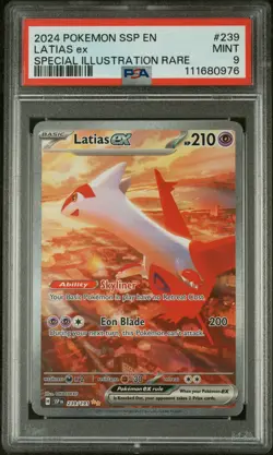 2024 POKEMON SSP EN-SURGING SPARKS SPECIAL ILLUSTRATION RARE LATIAS EX PSA 9 - Image 1