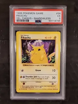 Pikachu Shadowless Yellow Cheeks PSA 5 1999 Pokemon Game #58 - Image 1