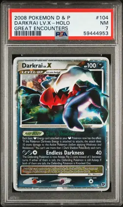 2008 POKEMON DIAMOND & PEARL GREAT ENCOUNTERS #104 DARKRAI LV.X-HOLO PSA 7 - Image 1