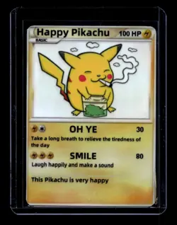 Pokemon Happy Pikachu High Quality Fan Art Card Funny Collectible Gift Mint - Image 1