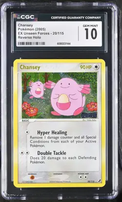 CGC 10 Chansey EX Unseen Forces 20/115 Reverse Holo Stamped Pokemon Card - Image 1