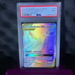 2019 POKEMON SUN & MOON TEAM UP SECRET #190 FULL ART/LATIAS & LATIOS GX PSA 9 - Image 1