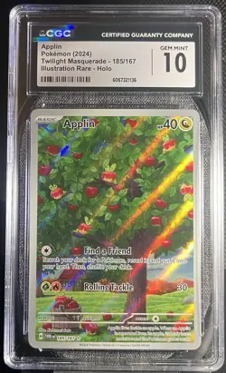 CGC 10 GEM MINT Pokemon Applin 185/167 Twilight Masquerade Illustration Rare - Image 1