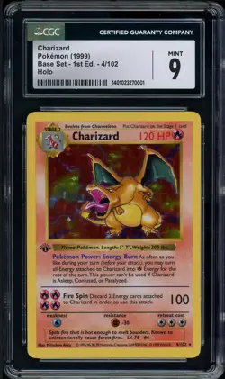 1st Edition Charizard #4 Pokemon Base Set Shadowless Holo Rare CGC 9 Mint - Image 1