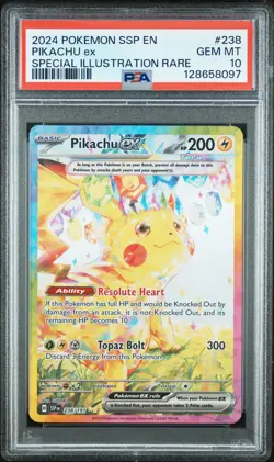 2024 POKEMON SSP EN-SURGING SPARKS SPECIAL ILLUSTRATION RARE PIKACHU EX PSA 10 - Image 1