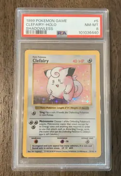 1999 Pokemon Clefairy Holo Shadowless Base Set Card #5 PSA 8 - Image 1