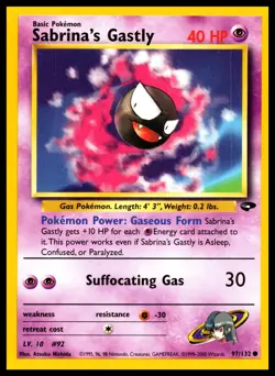 2000 Pokemon Gym Challenge Sabrina’s Gastly #97/132 Wizards Set Card - Image 1