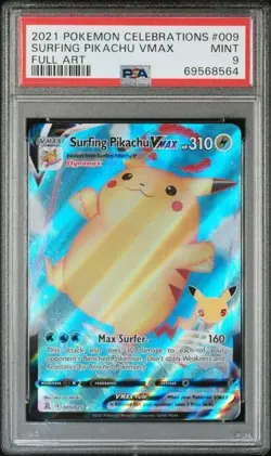 2021 Pokemon Celebrations Surfing Pikachu VMAX Full Art 009/025 PSA 9 Mint - Image 1