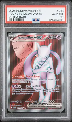2025 POKEMON DRI EN-DESTINED RIVALS ULTRA RARE TEAM ROCKET'S MEWTWO EX PSA 10 - Image 1