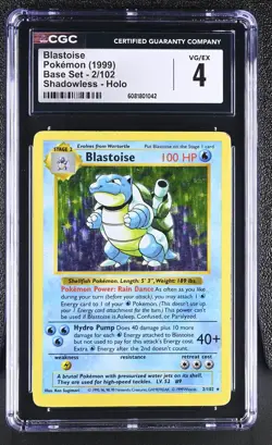 CGC 4 Blastoise 1999 Base Set 2/102 Shadowless Holo Pokemon Card - Image 1