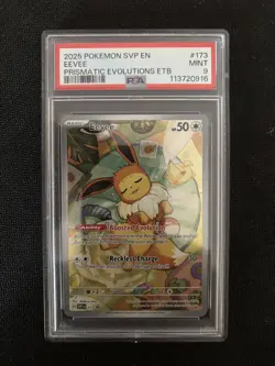 Eevee SVP173 Illustration Rare Prismatic Evolutions ETB Promo PSA 9 Pokemon Card - Image 1