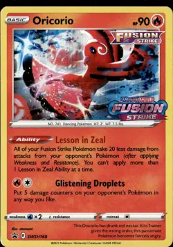 Pokemon Oricorio SWSH168 Stamped Prerelease Fusion Strike Black Star Promo Holo - Image 1